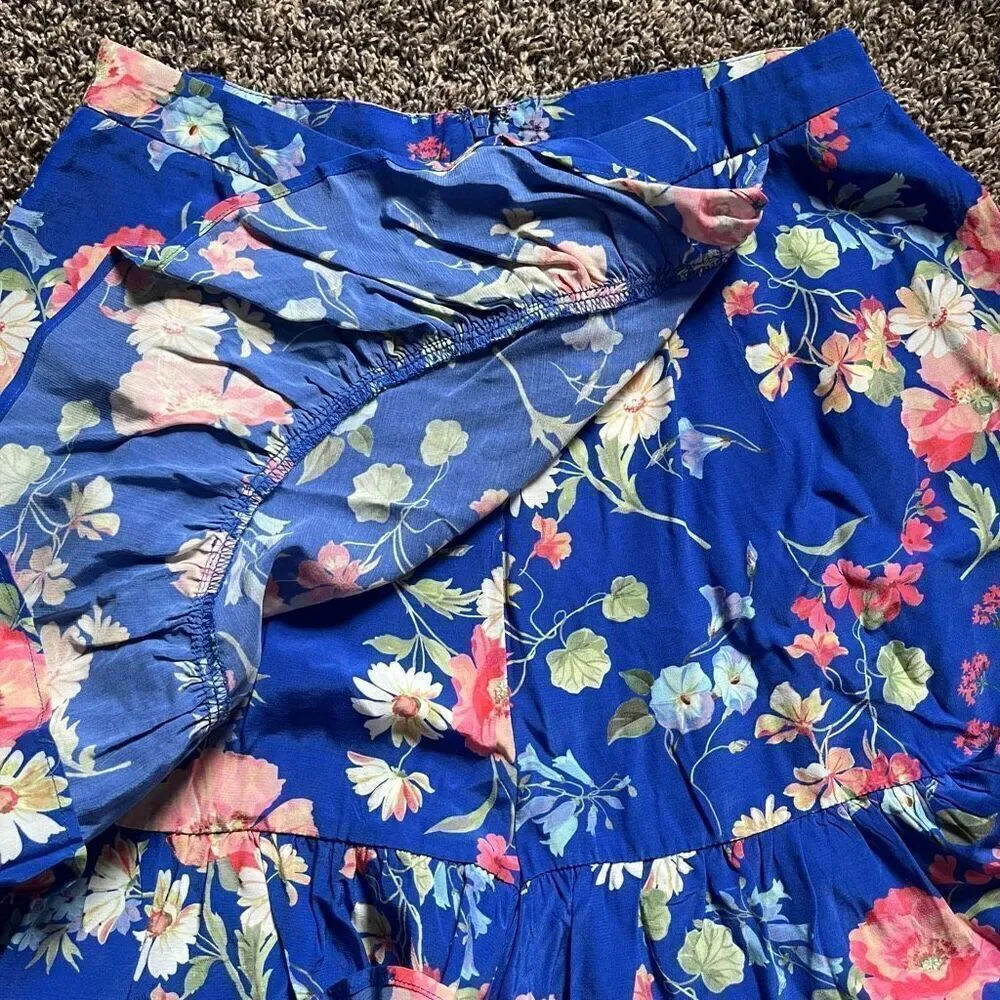 Yumi Kim Gigi Skirt Women Medium Blue Floral Ruffle Cross-Over Playful & Stylish